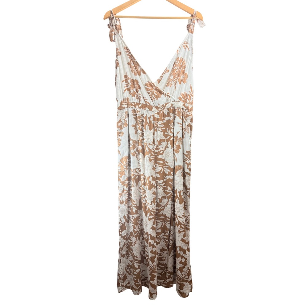 NWT American Eagle Women's White Tan Floral Wide Leg Boho Beachy Jumpsuit Sz L